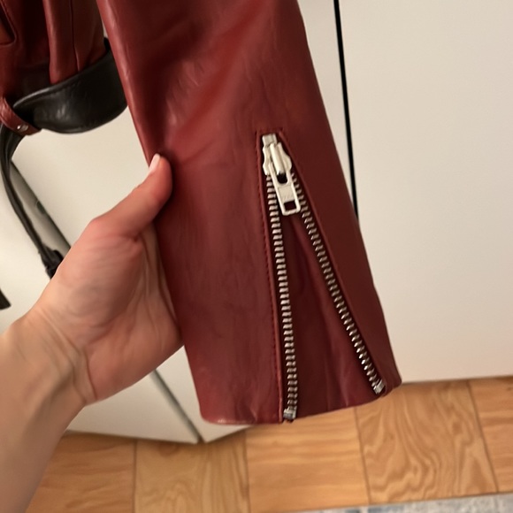 MAJE Red Lamb Leather Biker Jacket FR 40 - Picture 5 of 7